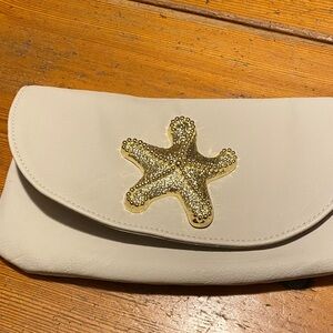Mud Pie Cream Clutch with Gold Starfish Accent